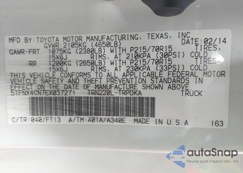 2014 Toyota Tacoma from USA, damaged, VIN 5TFNX4CN7EX037271